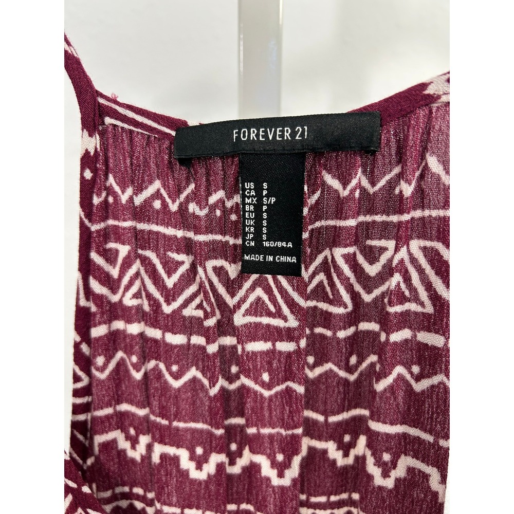 Forever 21 Womens Small Burgundy White Tribal Geometric Halter Mini Dress Boho - Picture 4 of 5